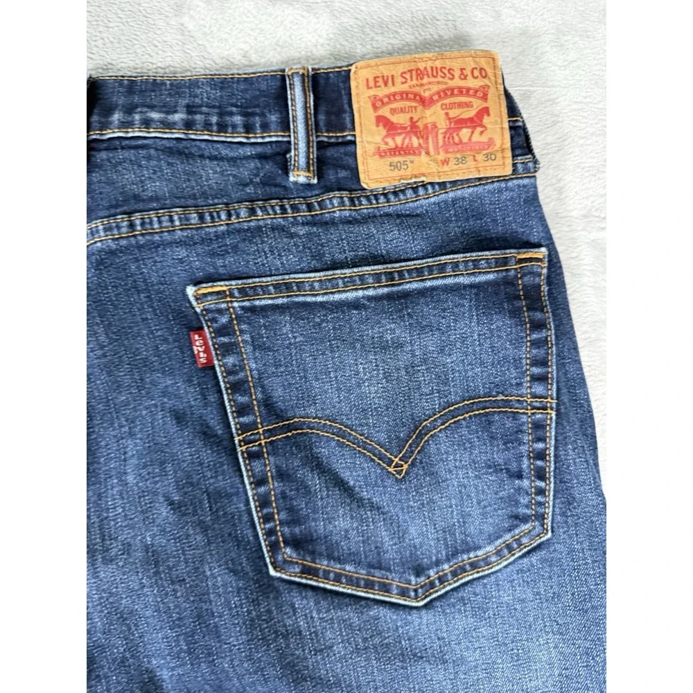 Levis 505 Mens 38x30 Blue Denim Regular Straight Fit‎ Dark Wash